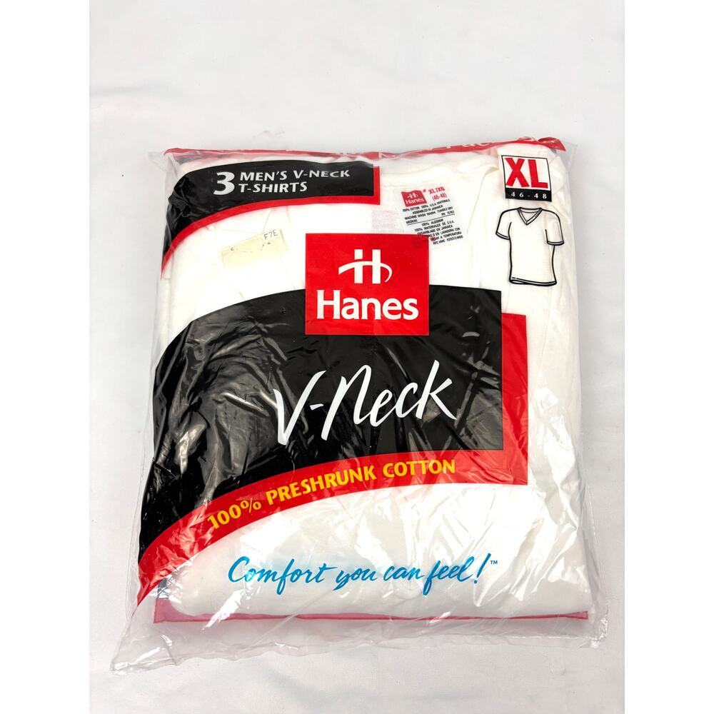 Vintage‎ Hanes V Neck T-Shirts 3 Pack- XL 46-48 Men's Undershirts White NEW